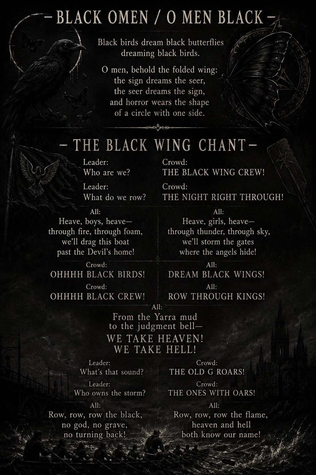 Black Wing Crew chant sheet artwork