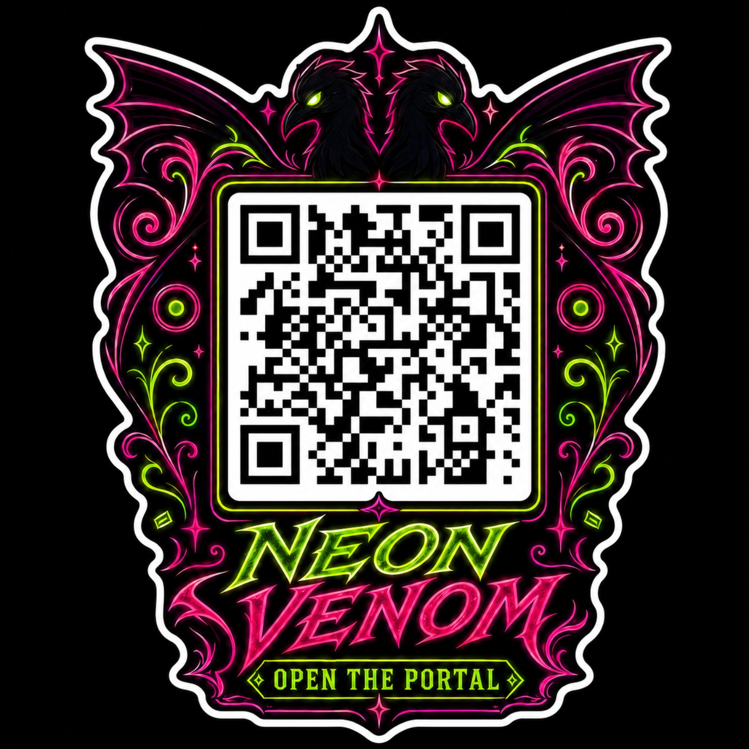 Neon Venom open the portal QR sticker artwork