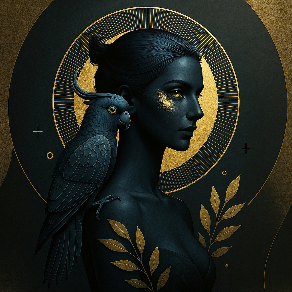 Dark minimal portrait of Auralia in muted gold tones — atmospheric and understated