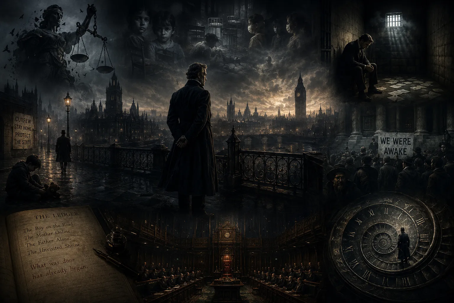 The Victorian Witness — clockwork witness figure with parliament and archive